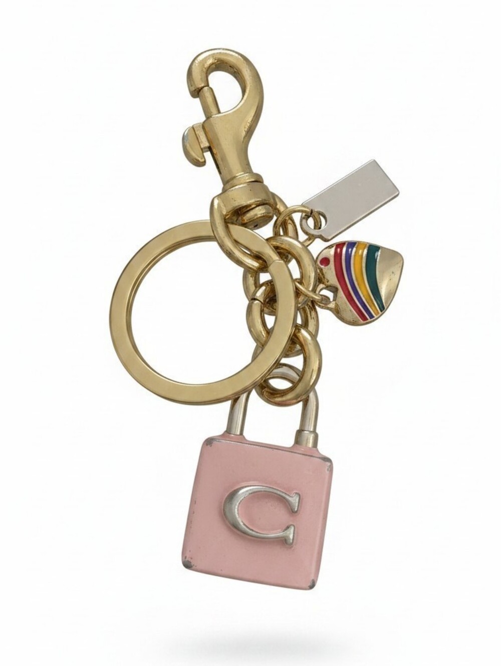 Sassified Boutique Nwt Gold-Tone Keyring with Pink Enamel Padlock Charm